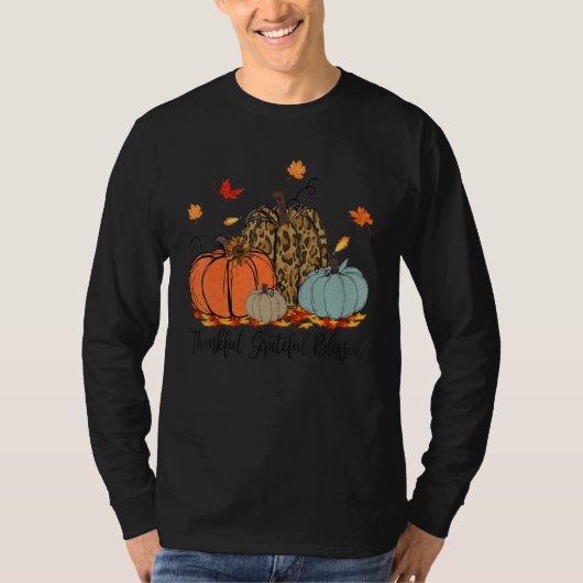 Thankful Greatful Blessed Leopard Pumpkin Thanksg Tシャツ (正面)