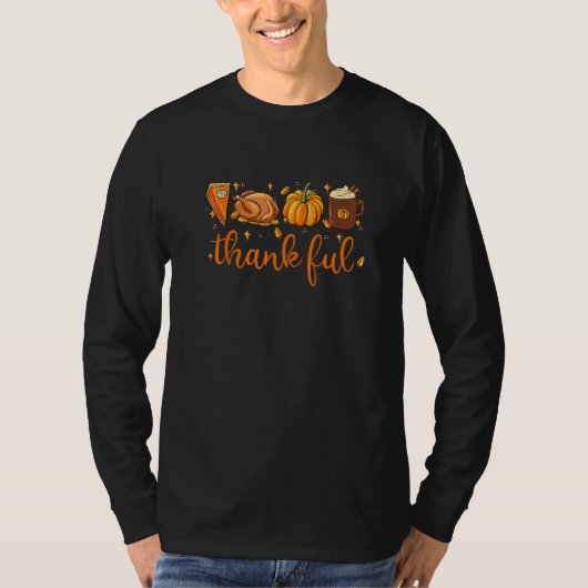 Thankful Happy Turkey Day Thanksgiving Pumpkin Spi Tシャツ (正面)