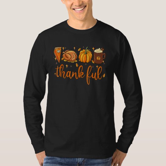 Thankful Happy Turkey Day Thanksgiving Pumpkin Spi Tシャツ (正面)