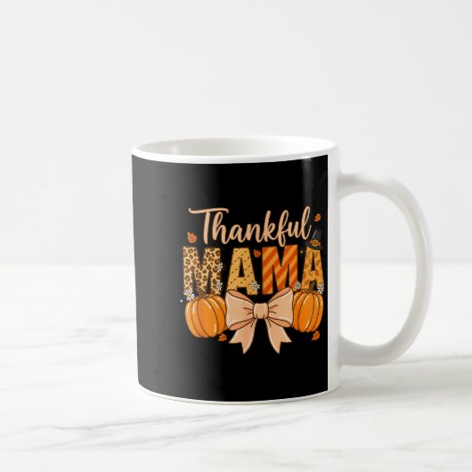 Thankful Mama Pumpkin Fall Coquette Bow Thanksgivi コーヒーマグカップ (右)