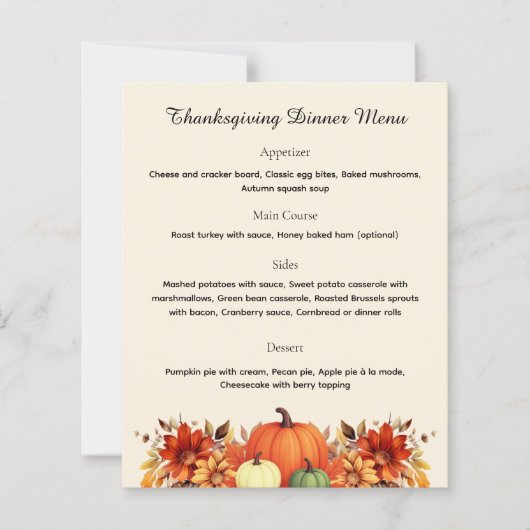 Thankful Message Thanksgiving Dinner Menu (正面)