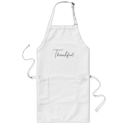 Thankful Minimalist Script Fall Thanksgiving  ロングエプロン (正面)