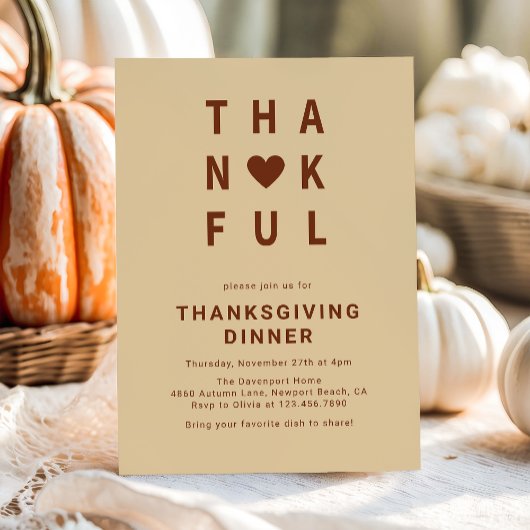 Thankful Modern Minimalist Thanksgiving Dinner 招待状