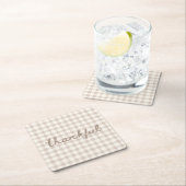 Thankful Neutral Tan Gingham  スクエアペーパーコースター (インサイチュ)