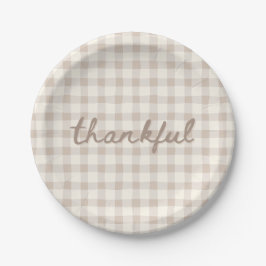 Thankful Neutral Tan Gingham  ペーパープレート
