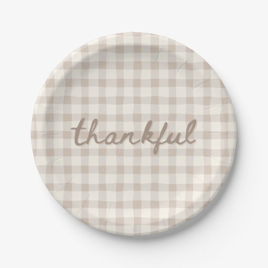 Thankful Neutral Tan Gingham  ペーパープレート (正面)