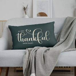 Thankful Personalized Family Name Dark Green ランバークッション