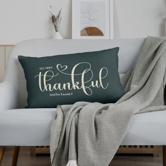 Thankful Personalized Family Name Dark Green ランバークッション