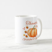 Thankful Pumpkin Grateful Blessed Fall Art コーヒーマグカップ (正面右)