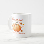 Thankful Pumpkin Grateful Blessed Fall Art コーヒーマグカップ (正面左)