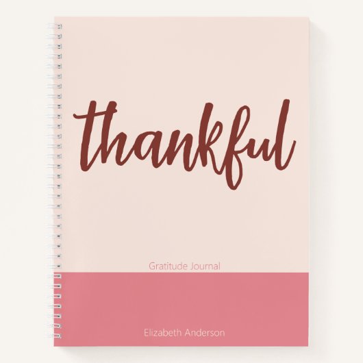 Thankful (Script) 名入れピンクの感謝ジャーナル ノートブック (正面)