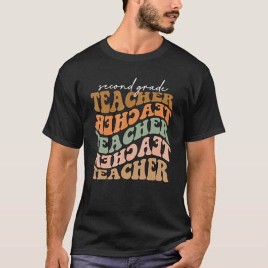 Thankful Second Grade Teacher Retro Fall Vibes Aut Tシャツ (正面)