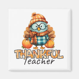 Thankful Teacher  Autumn Owl with Pumpkins & Plaid マグネット
