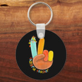 Thankful Teacher Funny Thanksgiving Peace Hand Sig キーホルダー (正面)