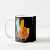 Thankful Teacher Funny Thanksgiving Peace Hand Sig コーヒーマグカップ (左)