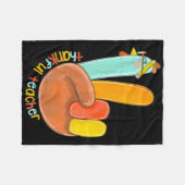 Thankful Teacher Funny Thanksgiving Peace Hand Sig フリースブランケット (正面(横))