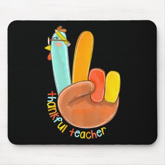 Thankful Teacher Funny Thanksgiving Peace Hand Sig マウスパッド (正面)