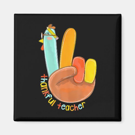 Thankful Teacher Funny Thanksgiving Peace Hand Sig マグネット (正面)