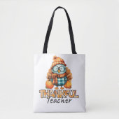 Thankful Teacher –Owl with Pumpkins & Plaid トートバッグ (正面)