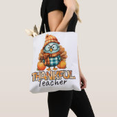 Thankful Teacher –Owl with Pumpkins & Plaid トートバッグ (クローズアップ)
