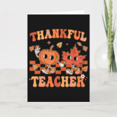 Thankful Teacher Retro Groovy Thanksgiving Fall  カード (正面)