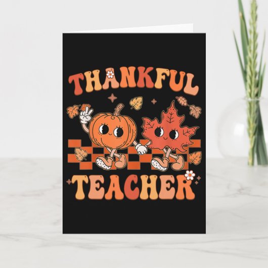 Thankful Teacher Retro Groovy Thanksgiving Fall カード (正面)