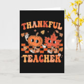 Thankful Teacher Retro Groovy Thanksgiving Fall カード (黄色い花)