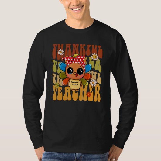 Thankful Teacher Retro Groovy Thanksgiving Turkey  Tシャツ (正面)
