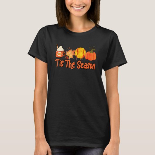 Thankful Tis The Season Softball Pumpkin Latte Cof Tシャツ (正面)