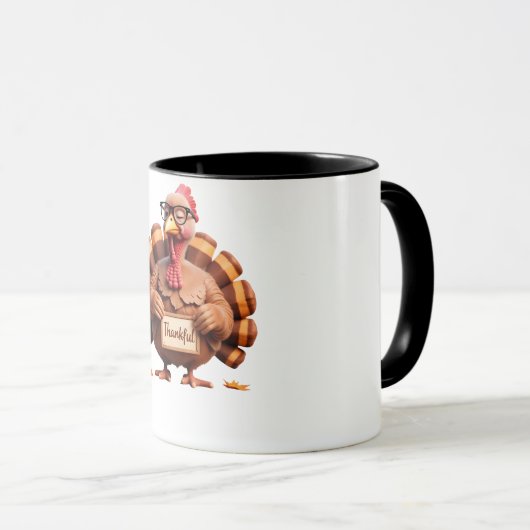 Thankful Turkey Design – Funny Holiday Art マグカップ (正面右)