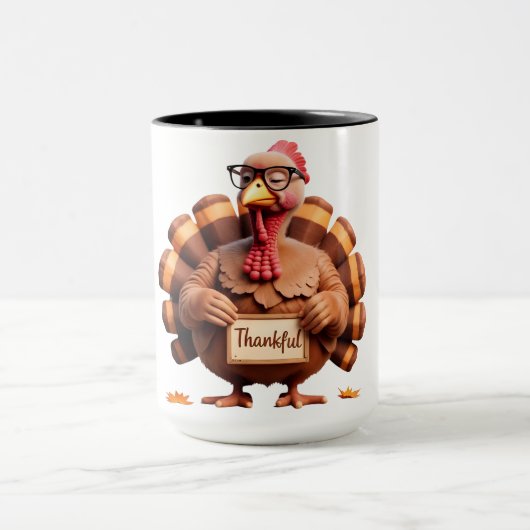 Thankful Turkey Design – Funny Holiday Art マグカップ (中央)