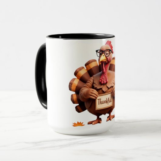 Thankful Turkey Design – Funny Holiday Art マグカップ (正面左)