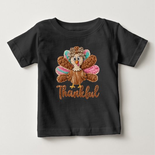 Thankful Turkey Design – Latch Hook Yarn Crochet S ベビーTシャツ (正面)