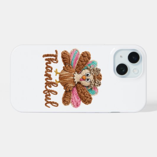 Thankful Turkey Design – Latch Hook Yarn Crochet S iPhone 15ケース (裏面横)