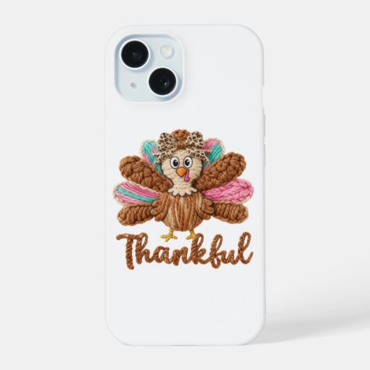 Thankful Turkey Design – Latch Hook Yarn Crochet S iPhone 15ケース (裏面)