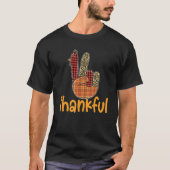 Thankful Turkey Hand Sign Peace Leopard Plaid Than Tシャツ (正面)