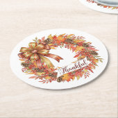 Thankful Wreath ラウンドペーパーコースター (アングル)
