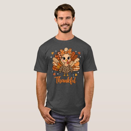 Thankfulurkey Fall Leopard Patchworkhanksgiving vi Tシャツ (正面フル)