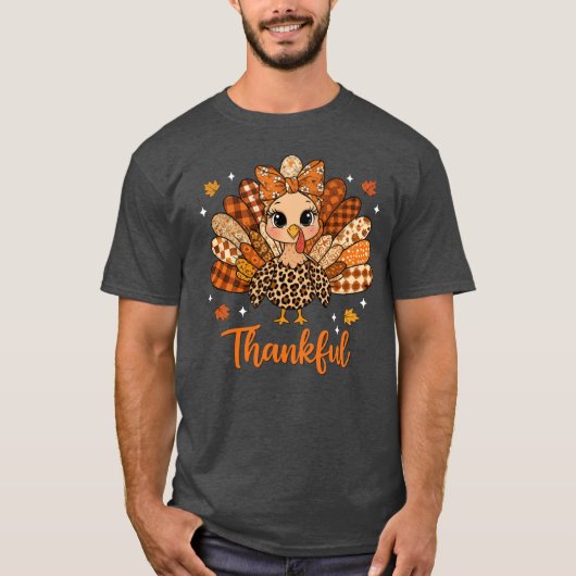 Thankfulurkey Fall Leopard Patchworkhanksgiving vi Tシャツ (正面)