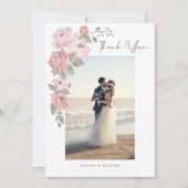 Thanks 結婚 You Photo エレガント Pink Peony花模様 サンキューカード (正面)
