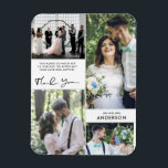 Thanks 結婚 You Photo Collage マグネット<br><div class="desc">4つの写真結婚コラージュデザインにマグネットをありがとう – あなたのメッセージを追加カスタムし、姓と4つの結婚式の日の写真とメール家族や友人に。愛する美しい形見！</div>
