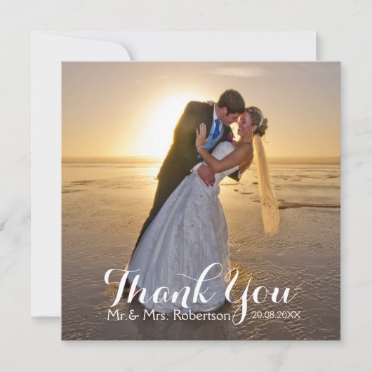 Thanks 結婚 You Photo Flat Square Card サンキューカード (正面)