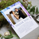 Thanks 結婚 You Photo Water colorフローラ サンキューカード<br><div class="desc">結婚s Thank You Photo Water Color Wisteriaフローラカードは、水色の青、紫、ラベンダーの藤の花をアクセントにした紫のスクリプトタイポグラフィにお気に入りの文字「Thank You」と一緒に写真を掲載しモダンた。逆に、メッセージを含む写真を追加パーソナライズされたする。Evco Studio www.zazzle.com/store/evcostudioによって設計されたコレクションの一部</div>