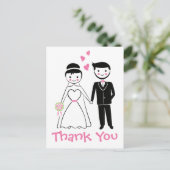 Thanks 結婚 You Pink Black Cartoon Bride Groom ポストカード (スタンド正面)