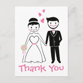 Thanks 結婚 You Pink Black Cartoon Bride Groom ポストカード