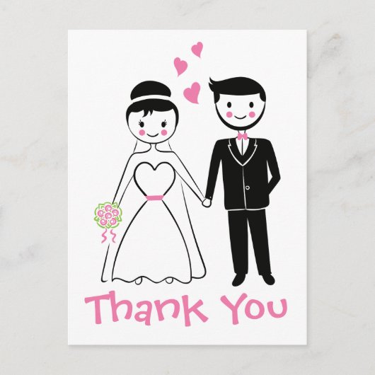Thanks 結婚 You Pink Black Cartoon Bride Groom ポストカード (正面)