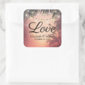 Thanks 結婚 You Summer Palm Trees String Lights スクエアシール (バッグ)