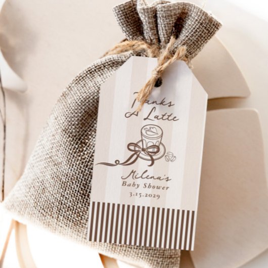 Thanks a Latte Bebe Cafe Brown Bow Baby Shower ギフトタグ