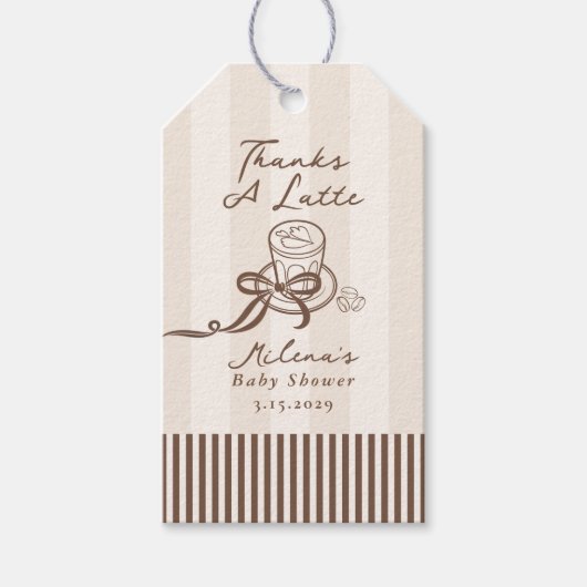Thanks a Latte Bebe Cafe Brown Bow Baby Shower ギフトタグ (正面)