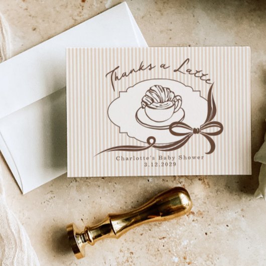 Thanks A Latte Cafe Bebe Coffee Bow Baby Shower サンキューカード